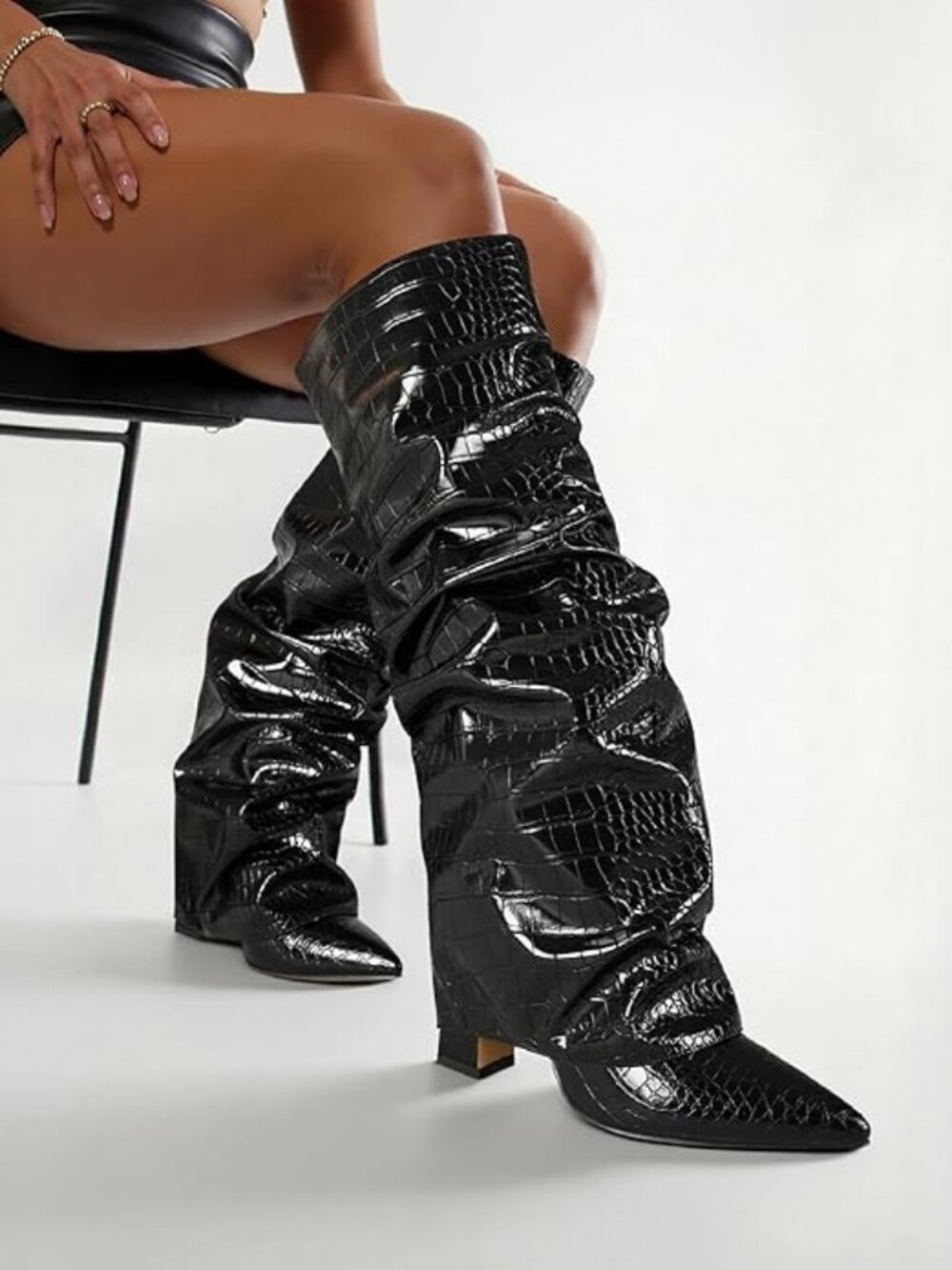 Wide Calf Chunky High Heel Boots